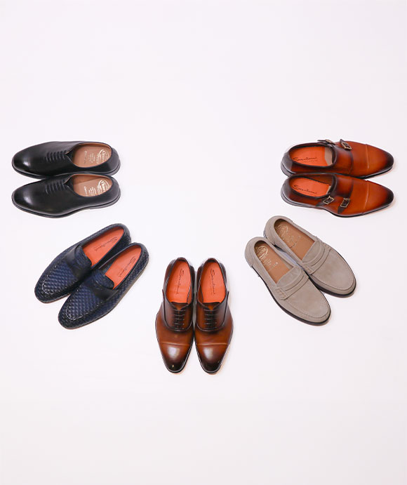 Ceremony 5 pairs of dress shoes arranged in a U shape